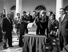 File:President John F. Kennedy receives the 16th White House Thanksgiving Turkey 1963.jpg