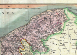 Map of Farther Pomerania of 1801, on the r. h. s. the Lauenburg and Butow Lands (identified as Lordship of Lauenburg and Lordship of Buto, respectively, western border marked in red). Prussian-Polish border in the 18th century.png