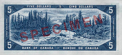 Reverse of $5 banknote, Canada 1954 Series, "Devil's Head" printing.jpg