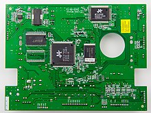 PCB of a DVD player. PCBs may be made in other colors. SEG DVD 430 - Printed circuit board-4276.jpg