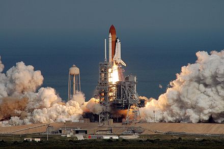 Columbus module launches aboard the Space Shuttle in 2008