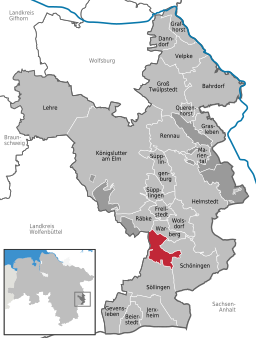 Läget för Schöningen i Landkreis Helmstedt