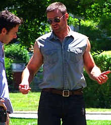 Director Levy on set with Jackman in July 2010