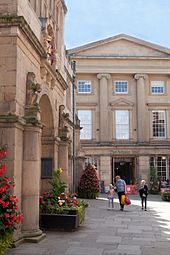 The regency facade of Shrewsbury Museum and Art Gallery, formerly the town's theatre. The building, known locally as 'The Music Hall', was converted and reopened as a museum and art gallery in 2014 Shrewsbury Museum and Art Gallery.jpg