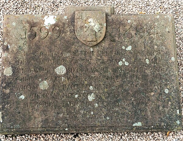 St Mary's Church, Eccleston – the tablet in the enclosure marking the site of the Grosvenor family vault within the old church