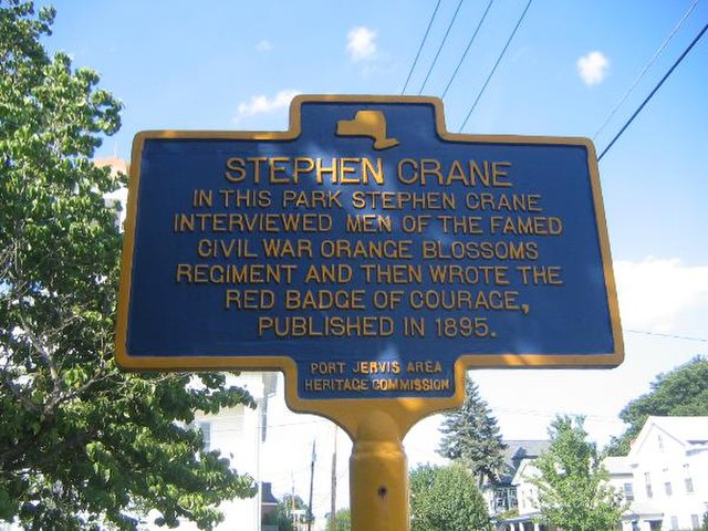 Historical marker in Port Jervis, New York, commemorating Crane