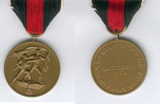 Sudetenland Medal Decoration of Nazi Germany awarded in the interwar period