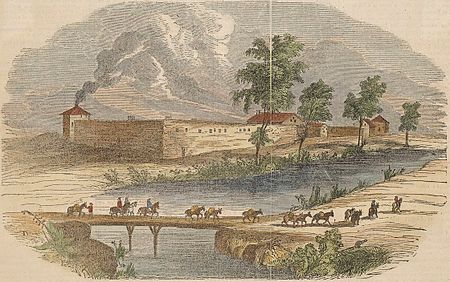 A depiction of Sutter's Fort, as it had appeared in the 1840s. Sutter's Fort from Gleason's Pictorial Drawing Room Companion.jpg