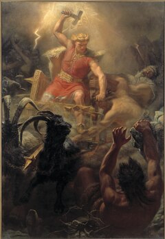 La bataille de Thor contre les géants. Tableau de Mårten Eskil Winge (1872).