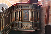 English: Pulpit in Tirsted Church, Lolland, Denmark