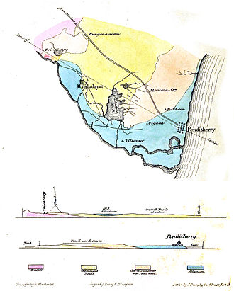 Map of the region and cross section described by H. F. Blanford in 1858 Tiruvakkarai fossils.jpg
