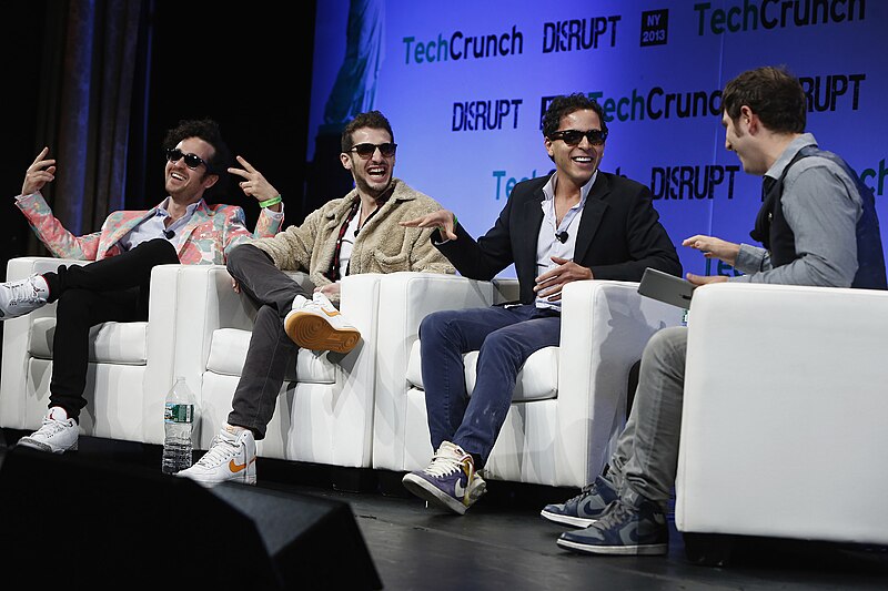 File:Tom Lehman, Ilan Zechory and Mahbod Moghadam of Rap Genius speak onstage with Josh Constine at TechCrunch Disrupt NY 2013.jpg