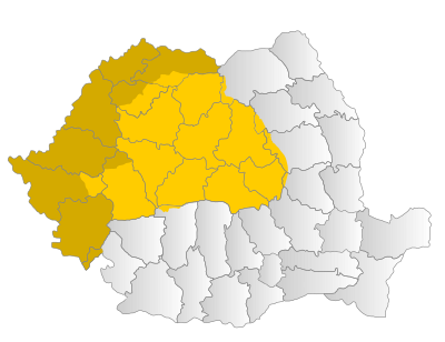 特兰西瓦尼亚（黄色）在罗马尼亚的位置