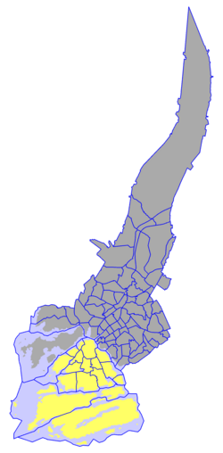 Kaupungin kartta, jossa Hirvensalo-Kakskerta korostettuna. Turun suuralueet