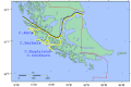 Vistas chilenas (pretas) e argentinas (amarelas) do Estreito de Magalhães