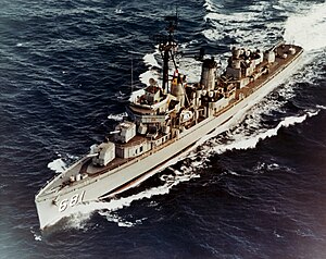 USS Hopewell (DD-681) during a test firing
