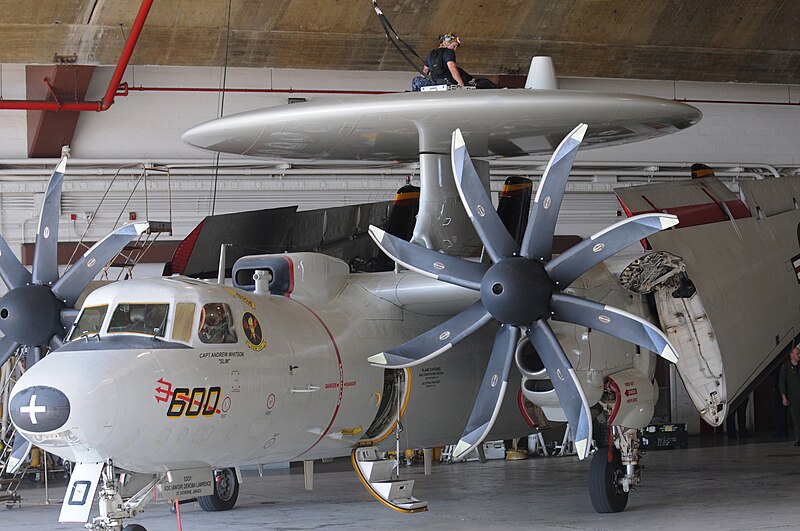 File:US Navy 100125-N-7456N-069 Petty Officer 1st Class Jason Edwards and Petty Officer 3rd Class Shah Mitesh conduct maintenance on the rotodome of an E-2C Hawkeye.jpg