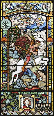 Vitrail : Saint Georges combattant le dragon d'après Eugène Grasset - 1889 musée des Beaux-Arts de Lyon
