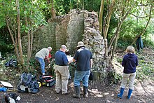 Volunteers of the Kings Weston Action Group record the ruins of Penpole Lodge on the Kings Weston estate Volunteers of the Kings Weston Action Group record the ruins of Penpole Lodge on the Kings Weston estate.jpg