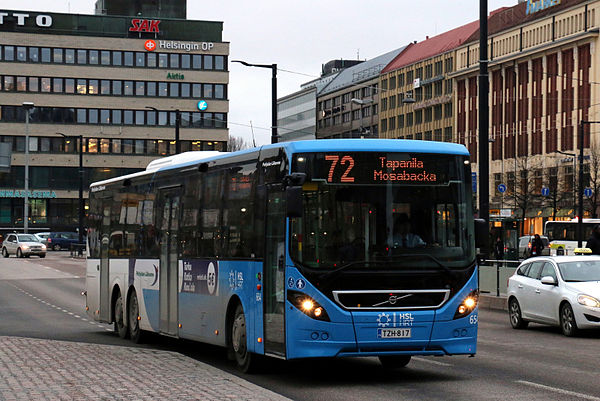 Volvo B8RLE 8900LE tri-axle bus in Hakaniemi, Helsinki