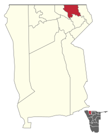 Okalongo Constituency (red) in the Omusati Region (yellow) Wahlkreis Okalongo (2014).svg