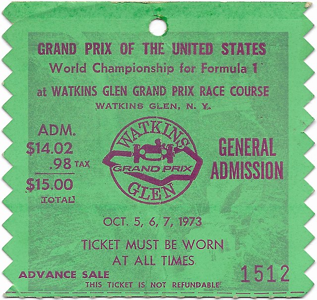 Ticket stub from the 1973 USGP