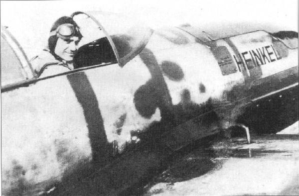 Hans Dieterle in the cockpit of He 100 V8 after the record flight on March 30, 1939.