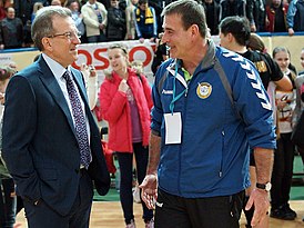 Михаил Чернышёв (слева) и главный тренер ГК «Ростов-Дон» Сергей Белицкий в 2013 году