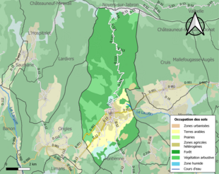 Barevná mapa znázorňující využití půdy.