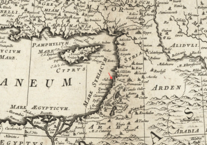 خريطة «إمبراطوريَّة التُرك» وعليها إشارة لِإيالة صيدا