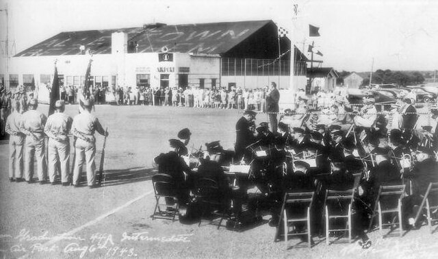 A U.S. Navy pilot training graduation ceremony at Lehigh Valley Airport in 1943 during World War II