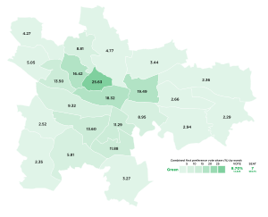 2017 Glasgow City Council Election, Green vote share.svg