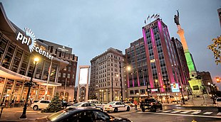 Entrance to PPL Center (on left) in Center City Allentown, October 2018