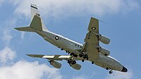 A US Air Force RC-135W Rivet Joint on final apparoach to Kadena Air Base in Okinawa, Japan.