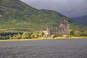 Kilchurn Castle in Scotland, as viewed from a near layby.