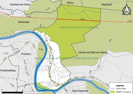 Carte des ZNIEFF de type 2 de la commune.