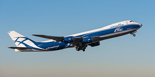 English: ABC (AirBridgeCargo Airlines) Boeing 747-8HVF/SCD (reg. VQ-BRH, msn 37669/1463) at Munich Airport (IATA: MUC; ICAO: EDDM) departing 08R. Deutsch: ABC (AirBridgeCargo Airlines) Boeing 747-8HVF/SCD (Reg. VQ-BRH, msn 37669/1463) auf dem Flughafen München (IATA: MUC; ICAO: EDDM) beim Start auf 08R.