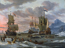 This late-17th-century Dutch whaling scene, Walvisvangst, was captured by a contemporary artist, Abraham Storck. The painting is in the collection of the Rijksmuseum in Amsterdam. Abraham Storck - Walvisvangst.jpg