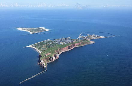The main island in foreground and the islet of Düne in the background