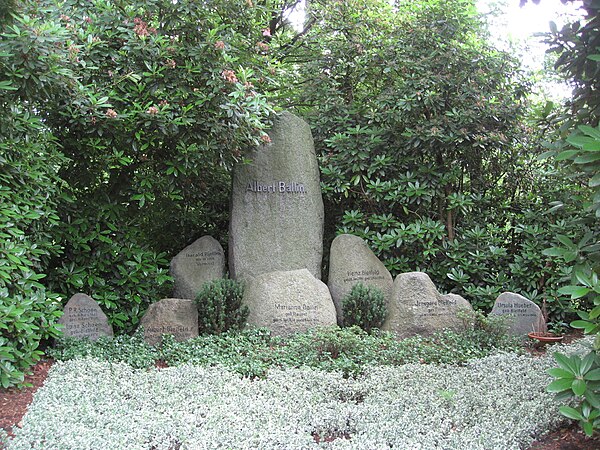 Albert Ballin's gravestone in Hamburg, Germany. It is located on landlot Q9, 430–433 in Ohlsdorf Cemetery.
