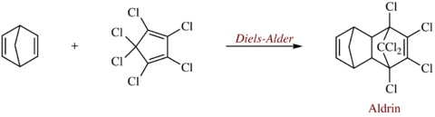 Synthese van aldrin via een diels-alderreactie.