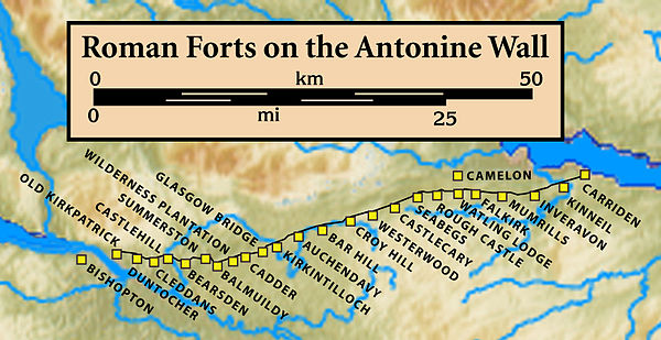 map of Antonine wall with forts