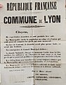 Affiche de la commune de Lyon du 4 février 1871 protestant contre des troubles.
