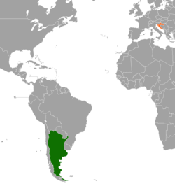 Map indicating locations of Argentina and Croatia