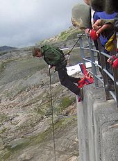 Australian rappel demonstrated at a dam in Norway Australian Rappel.jpg