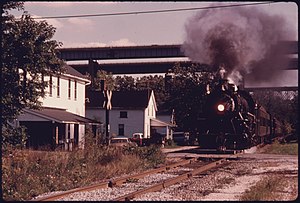 BOSTON MILLS ROAD AT BOSTON MILLS, OHIO, NEAR CLEVELAND IS SEEN BY PASSENGERS OF THE WEEKEND CUYAHOGA VALLEY LINE... - NARA - 557965.jpg