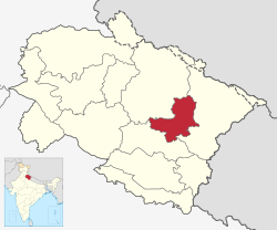 Bageshwarin piirikunta Uttarakhandin kartalla.