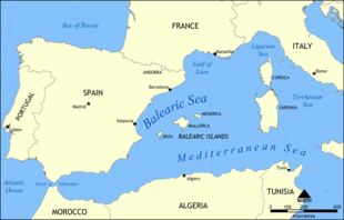 Map of the western Mediterranean, where Nelson spent much of her wartime career Balearic Sea map.png