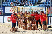 Deutsch: Beachhandball Europameisterschaften 2019 (Beach handball Euro); Tag 2: 3. Juli 2019 – Frauen, Vorrunde Gruppe C, Spanien-Griechenland 2:1 (12:20, 18:16; 8:2) English: Beach handball Euro; Day 2: 3 July 2019 – Women Preliminary Round Group C – Spain-Greece 2:1 (12:20, 18:16; 8:2)