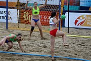 Deutsch: Beachhandball Europameisterschaften 2019 (Beach handball Euro); Tag 4: 5. Juli 2019 – Frauen, Viertelfinale, Kroatien-Ukraine 2:0 (21:20, 21:18) English: Beach handball Euro; Day 4: 5 July 2019 – Quarter Final Women – Croatia-Ukraine 2:0 (21:20, 21:18)